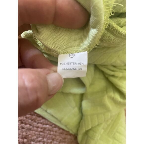 Lime Green Textured Romper Polo Collar Button Front Stretch Women’s Size M - Picture 5 of 8